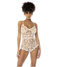 Body blanc transparent Celina avec dentelle brodée florale, bretelles ajustables - MAL7543STWT